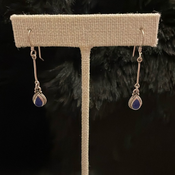 Silver and Lapis dangle earrings vintage Very cool! Hippie Boho 1 3/4” long - Picture 4 of 5